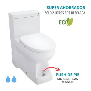 Sanitario Ahorrador de agua 2 LT por descarga y Push de Pie